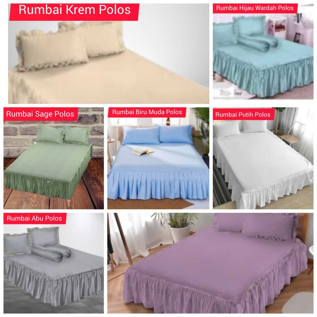 Sprei Rumbai Polos Katun Polymikro Halus Lembut dan Nyaman sudah termasuk Sarung Bantal Rumbai dan S