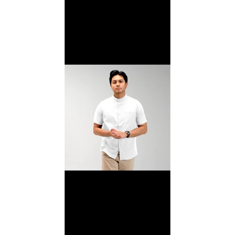 Kemeja pria lengan pendek Kerah Shanghai Polos