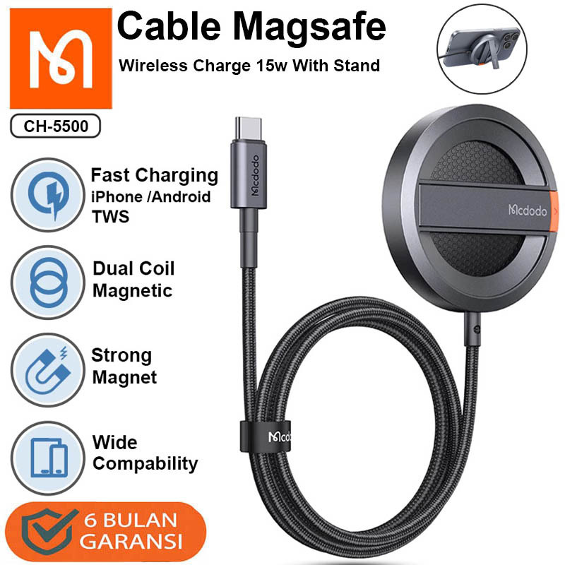 Mcdodo CH 5500 Stand Magnetic Wireless 15w Charger - Magnet Magsafe Mag Cas Casan iPhone Android Sam