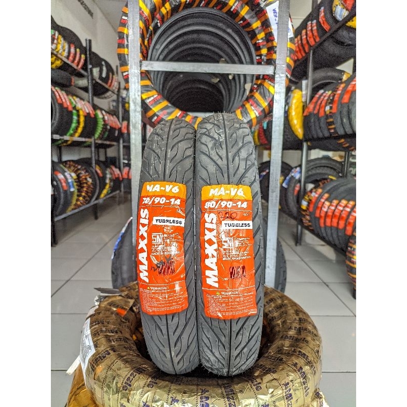 SEPASANG BAN MATIC TUBLESS MAXXIS MAV6 70/90-14 80/90-14 STANDAR MIO SPORTY SMILE KARBU SOUL J M3