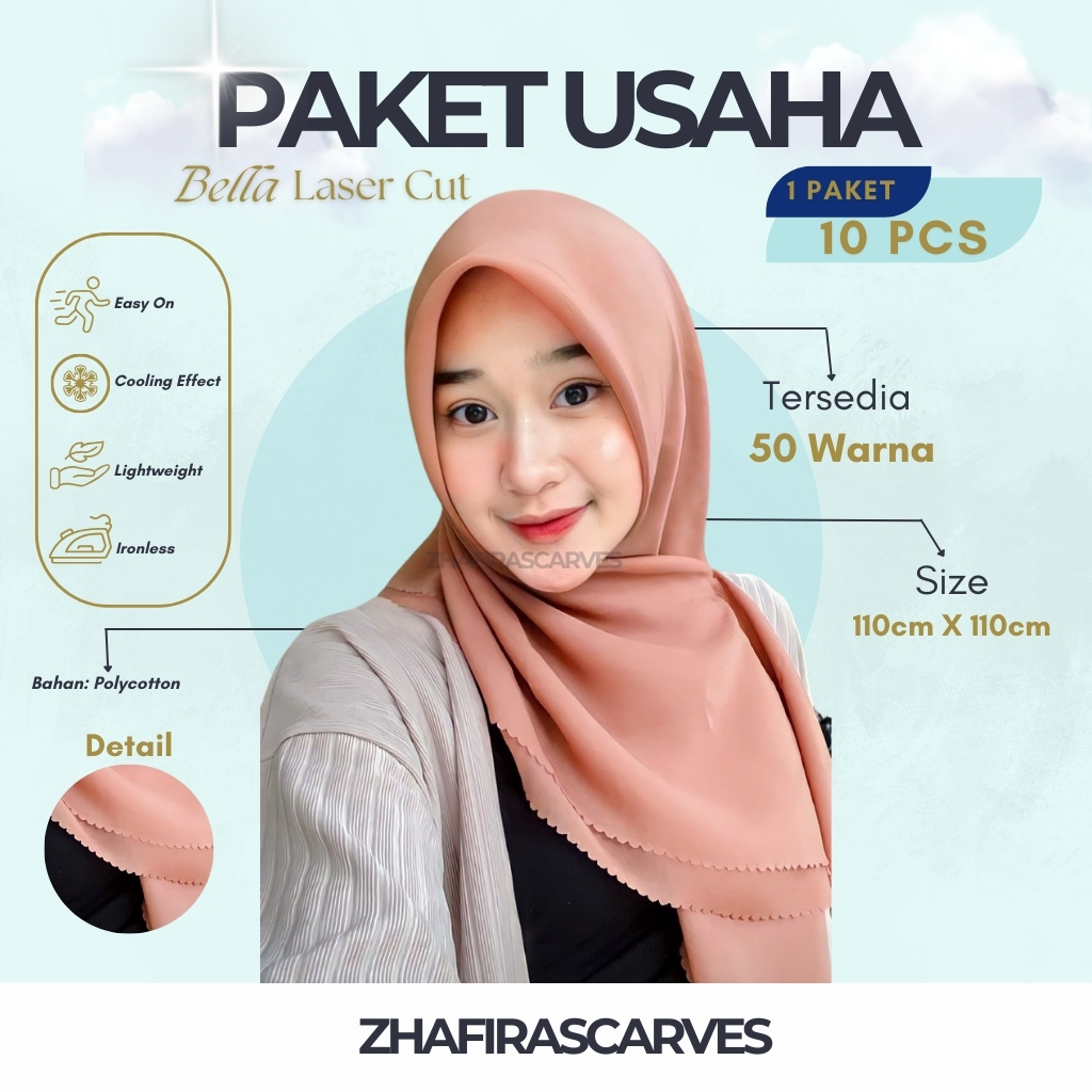 PAKET USAHA HIJAB BELLA SQUARE LASERCUT 10pc / PAKET GROSIR HIJAB BELLA SQUARE / BELLA SQUARE GROSIR
