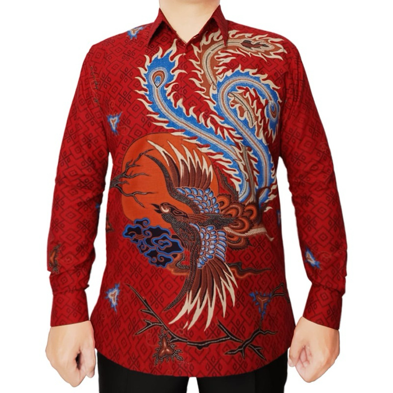 Kemeja Batik Merah Pesta - Hanlee Batik 828