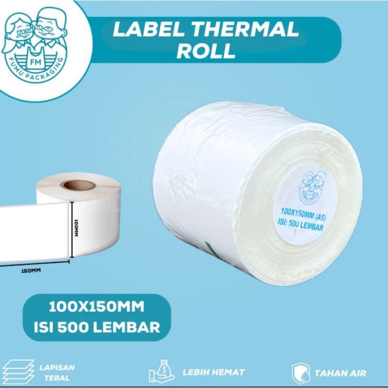 

Kertas Label Thermal / Sticker Label Continuous / Label Kertas Barcode 100x150mm Isi 500pcs paus premium,ROLL