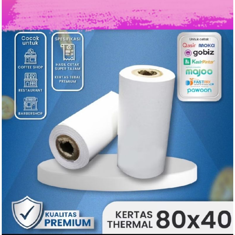 

10 Roll Kertas thermal 80x40mm untuk struk Parkir/struk kasir/resi paket