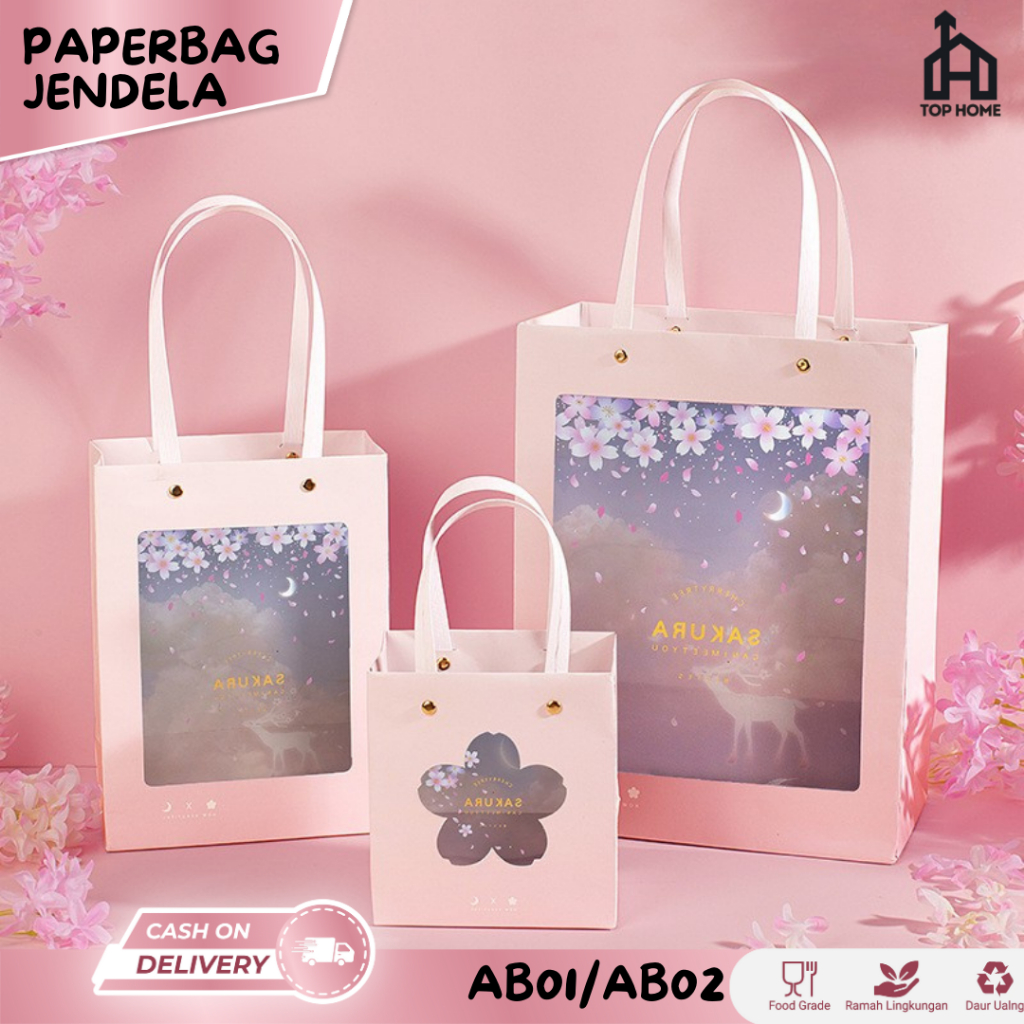 

Paper bag Bridesmaid Bunga Sakura, Paperbag Jendela Motif Goodiebag Gift Hampers Tas Kado Ivory