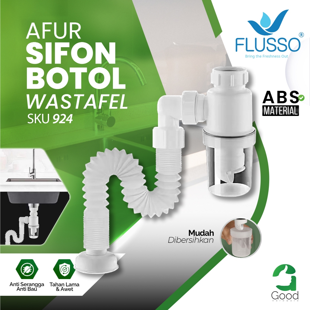 Flusso Sifon Botol PVC Wastafel Cuci Tangan Selang Air Pembuangan Fleksibel Afur Wastafel 1 1/4
