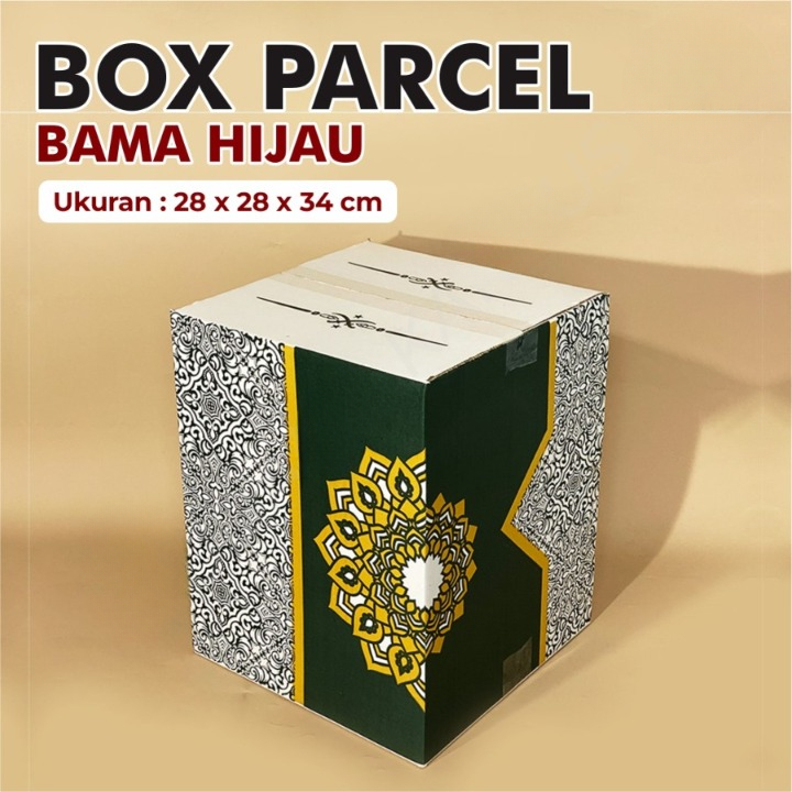 

5 pcs Kardus Bingkisan Idul Fitri Box Parcel Sembako Dus Hampers Lebaran Batik Hijau 28x28x34 cm