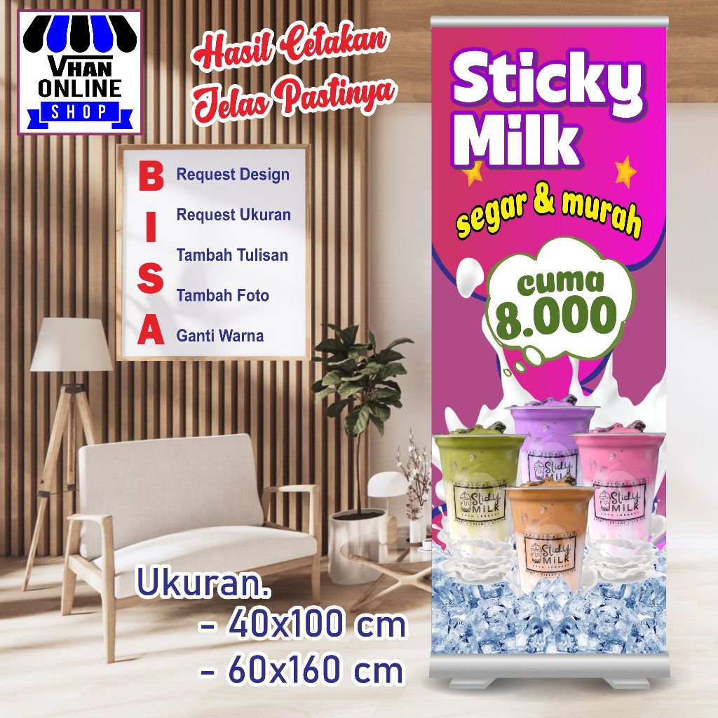 Banner Spanduk Minuman Sticky Milk Design Bisa Request Bagus