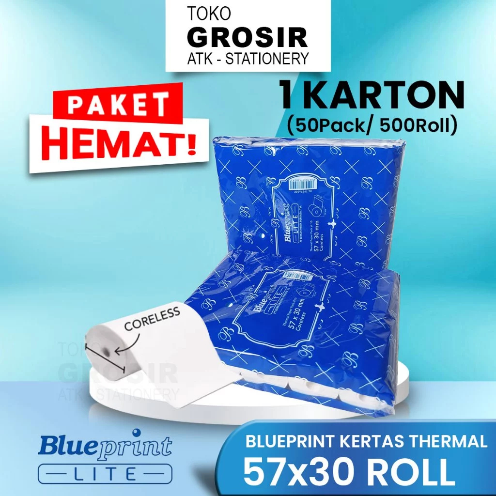 

(LIVE) PROMO HEMAT 57x30 isi 500 / 600 roll KERTAS KASIR STRUK KERTAS THERMAL EDC BRI BLUEPRINT- 58MM HEMAT