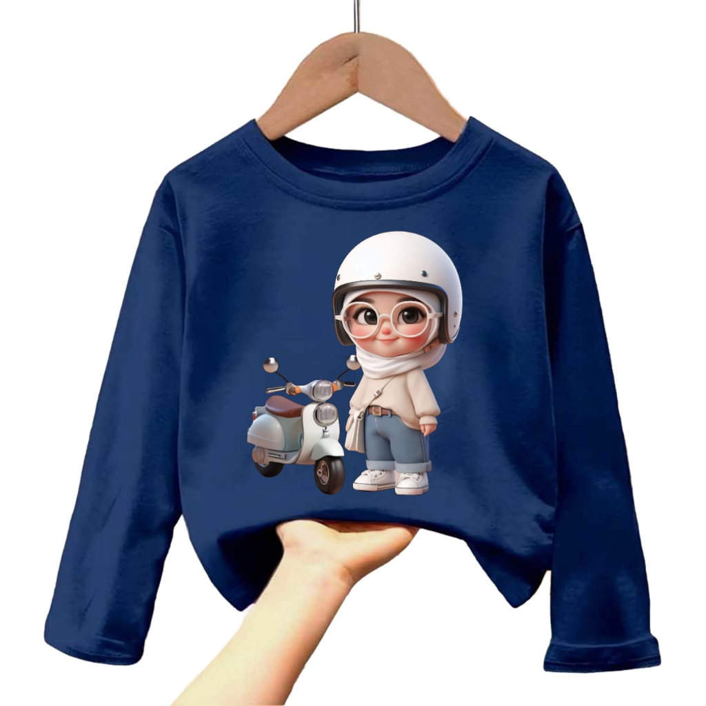 atasan baju kaos anak perempuan gambar hijab girl cute lengan panjang 1-12tahun k.243
