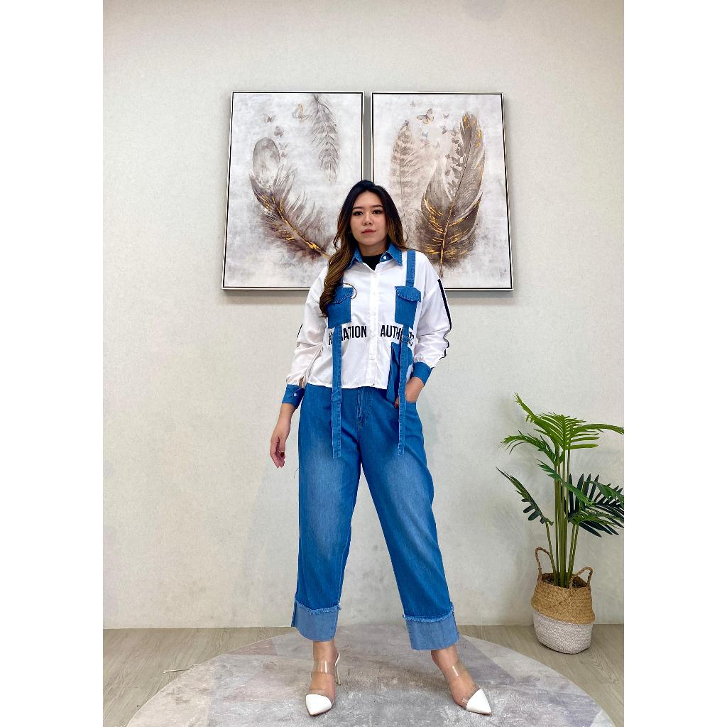 SB || Setelan Baju Wanita Model Casual Bahan Katun Mix Jeans || 1895