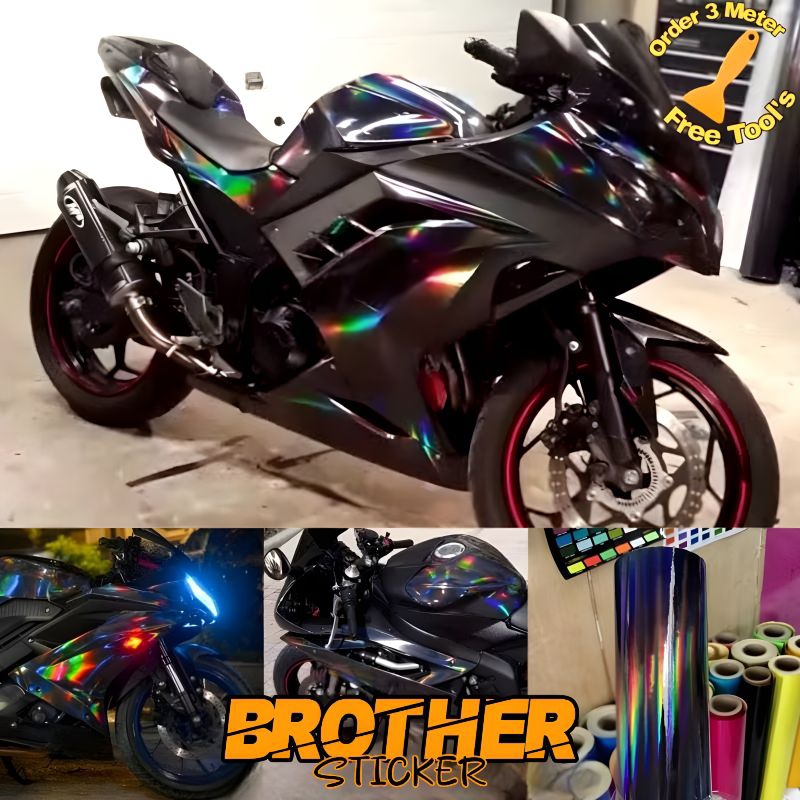 stiker hologram hitam 1 roll motor mobil
