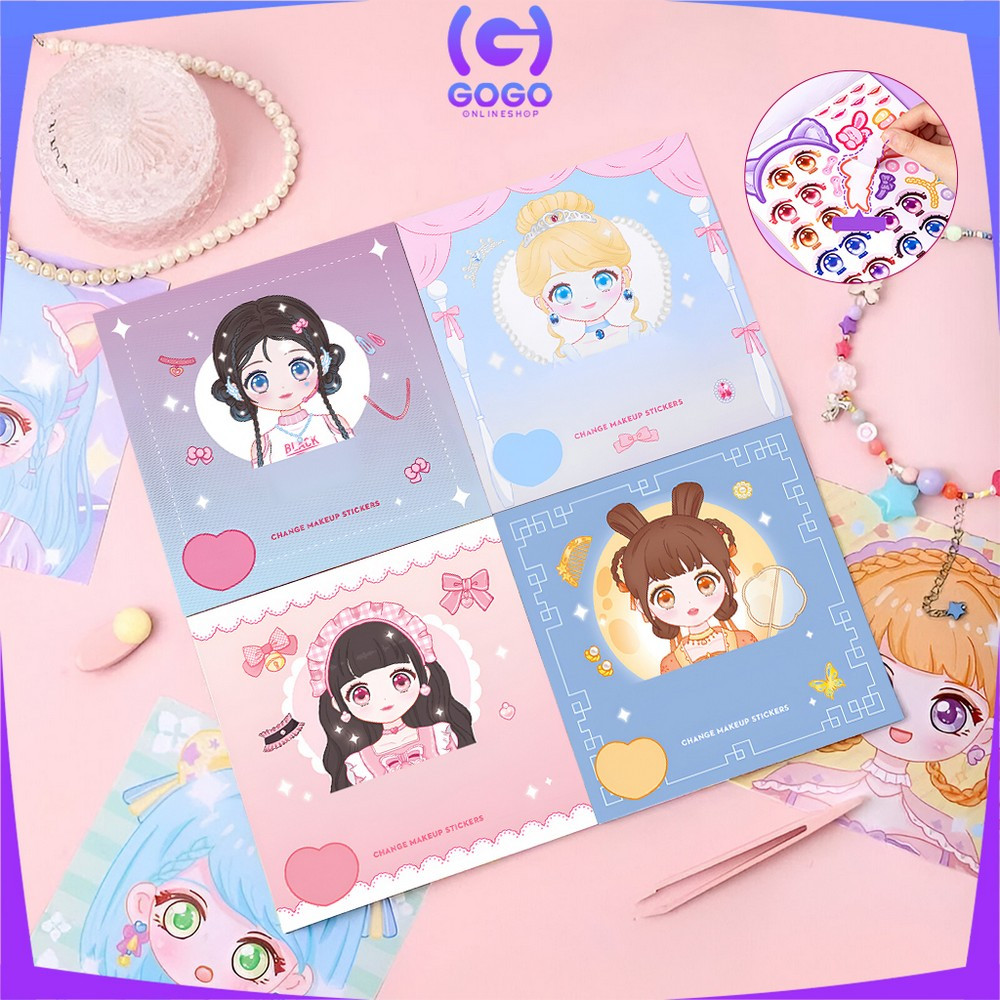 

GOGO-M375 DIY Mainan Stiker Ganti Muka Buku Stiker Ekspresi Girl Change Makeup Stickers / Mainan Anak Perempuan Keterampilan Merias Wajah Kartun Make Up Dekorasi