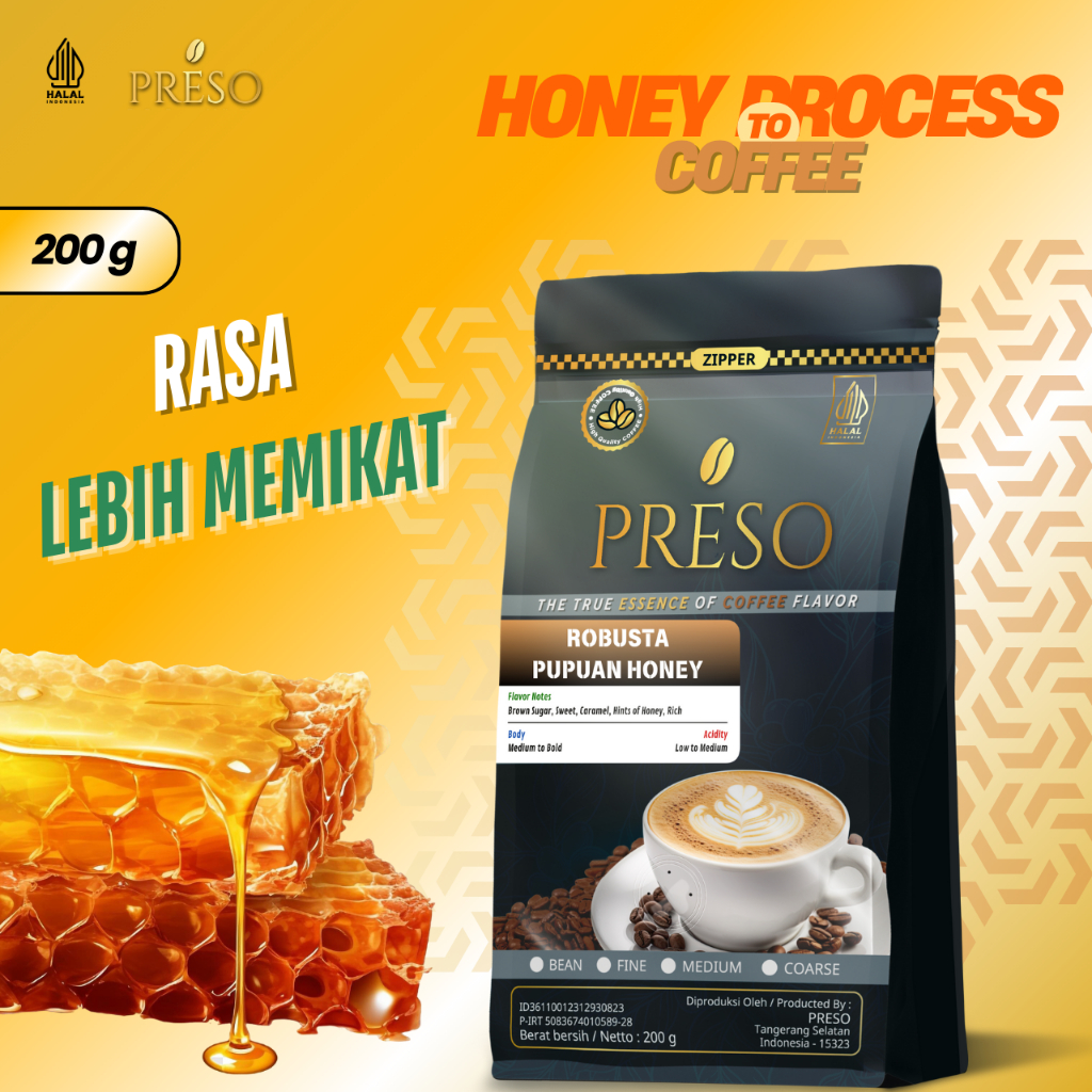 

PRESO Biji Kopi Bubuk Robusta Pupuan Honey Bali Coffee Roast Beans Espresso Bean Coffe 200 gram