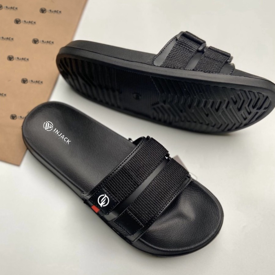 Sandal Slop Pria Warna Hitam Polos Bahan Karet Lentur Ringan Premium Nomor 42 Ukuran 27.5 Cm Slip On