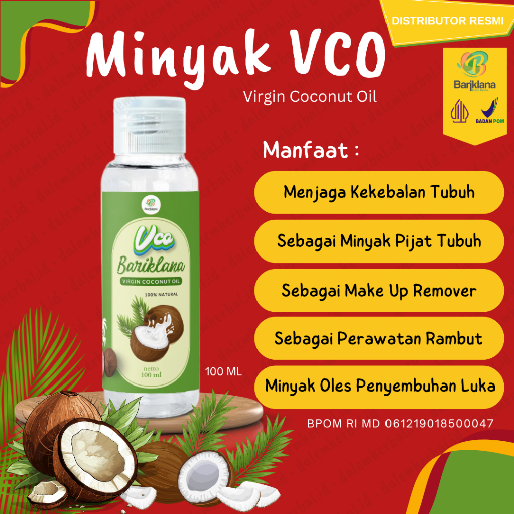 

VCO Oil Bariklana 100 ml Minyak Kelapa Murni | Virgin Coconut Oil | Minyak Untuk Konsumsi | Minyak Kelapa Murni untuk Memasak | Minyak Pijat | Minyak Oles