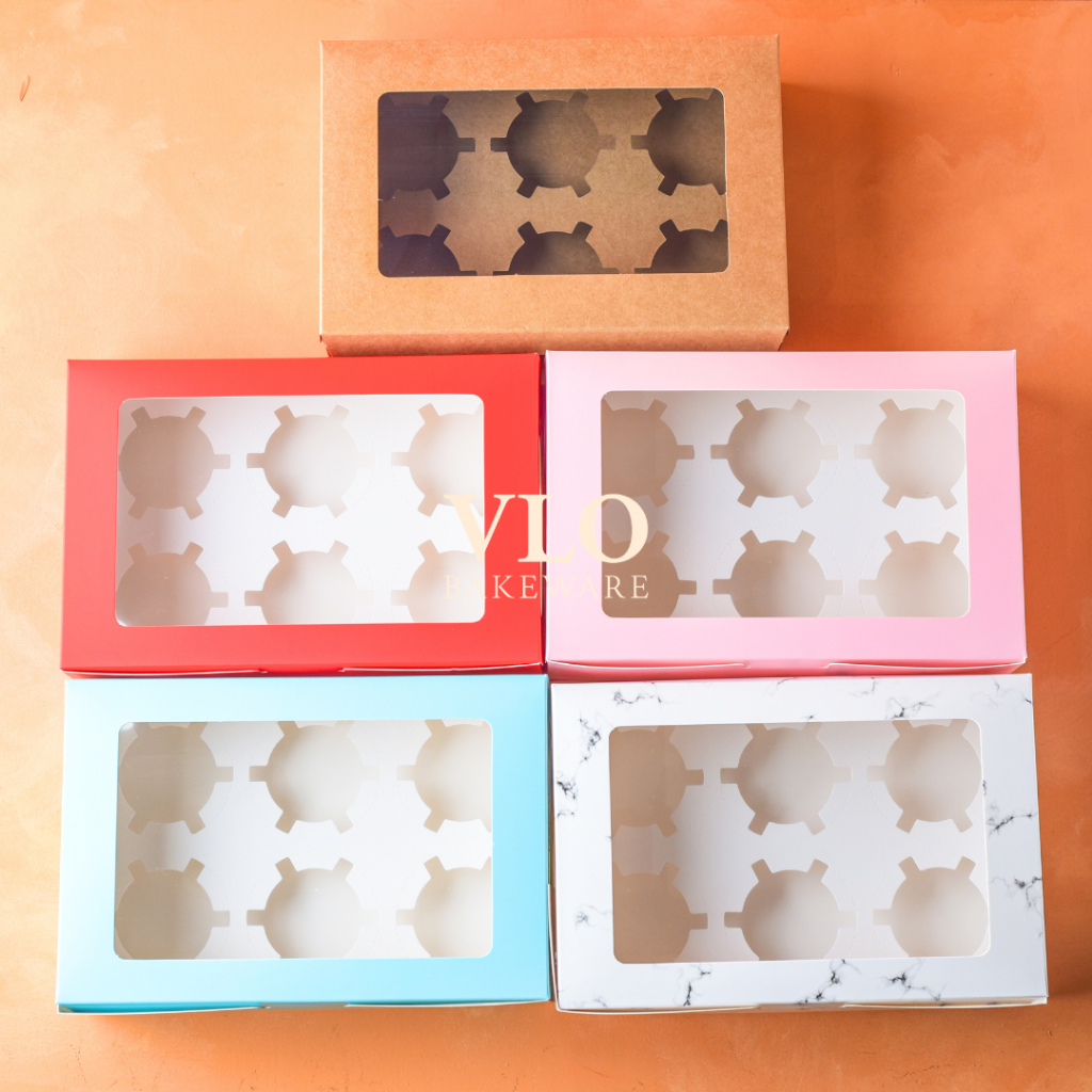 

Kotak kue cupcake muat 6 | kotak kue hampers lebaran natal imlek | kotak kue brownies egg tart