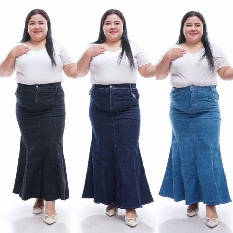 Rok Jeans Model Duyung Jumbo / Rok Jeans Mermaid Jumbo Polos / Rok Denim Premium Jumbo