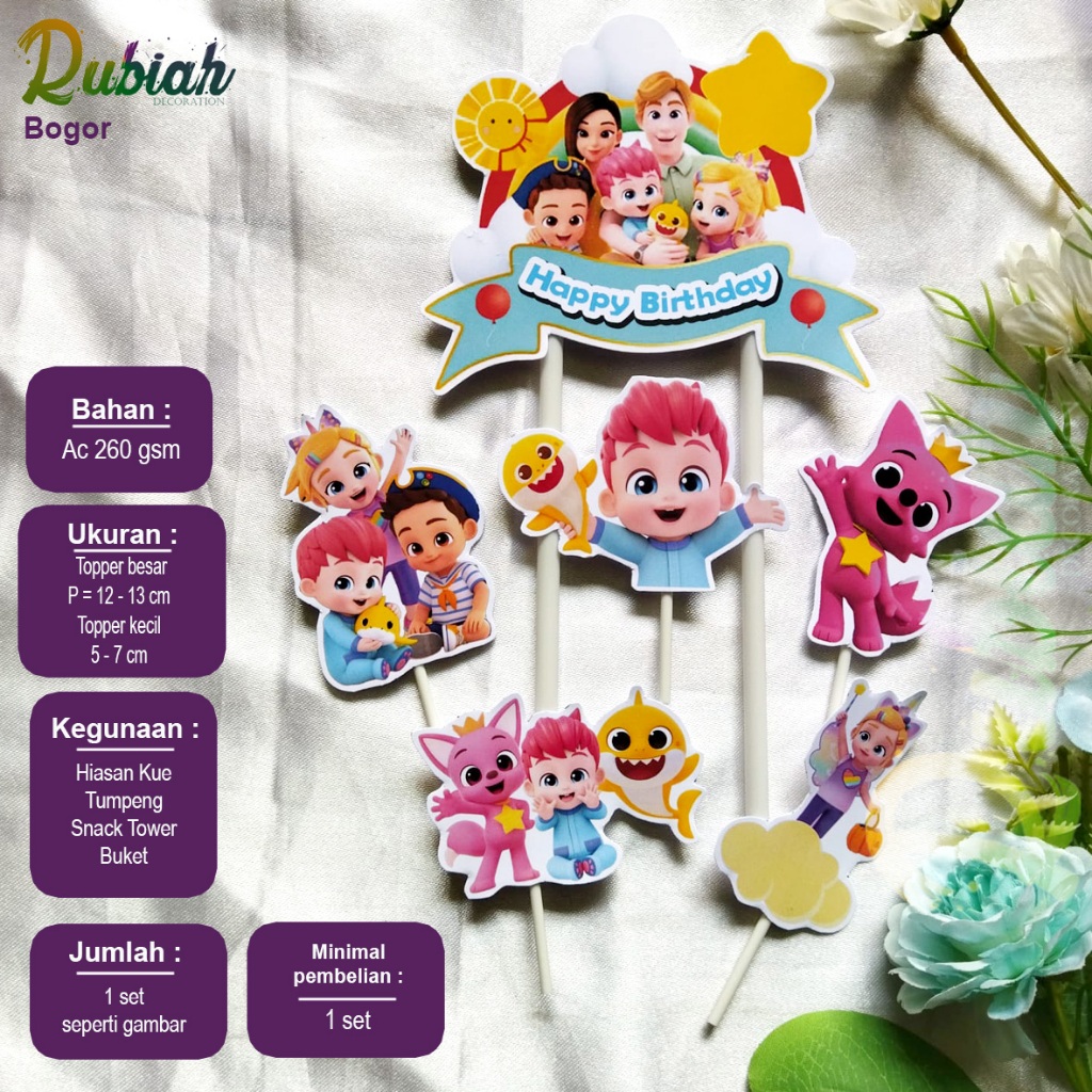 Custom Cake Topper Nama Foto Karakter Bebefin Hiasan Kue Ulang Tahun Snack Tower buket tumpeng
