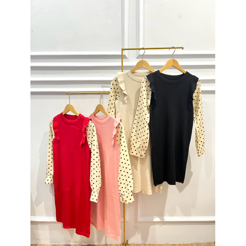 dress rajut import polkadot