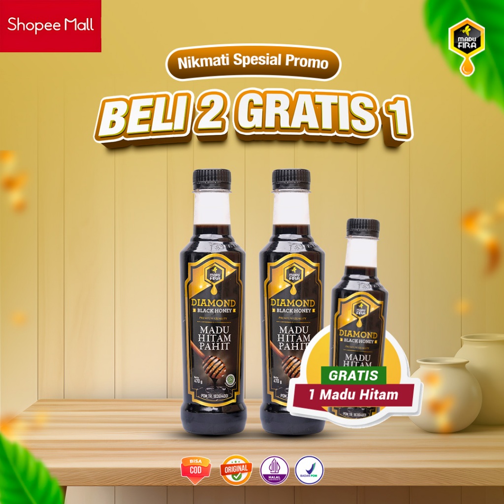 

Madu Hitam Pahit 470gr - Diamond Black Honey - Madu Fira 2 Botol Gratis 1Botol