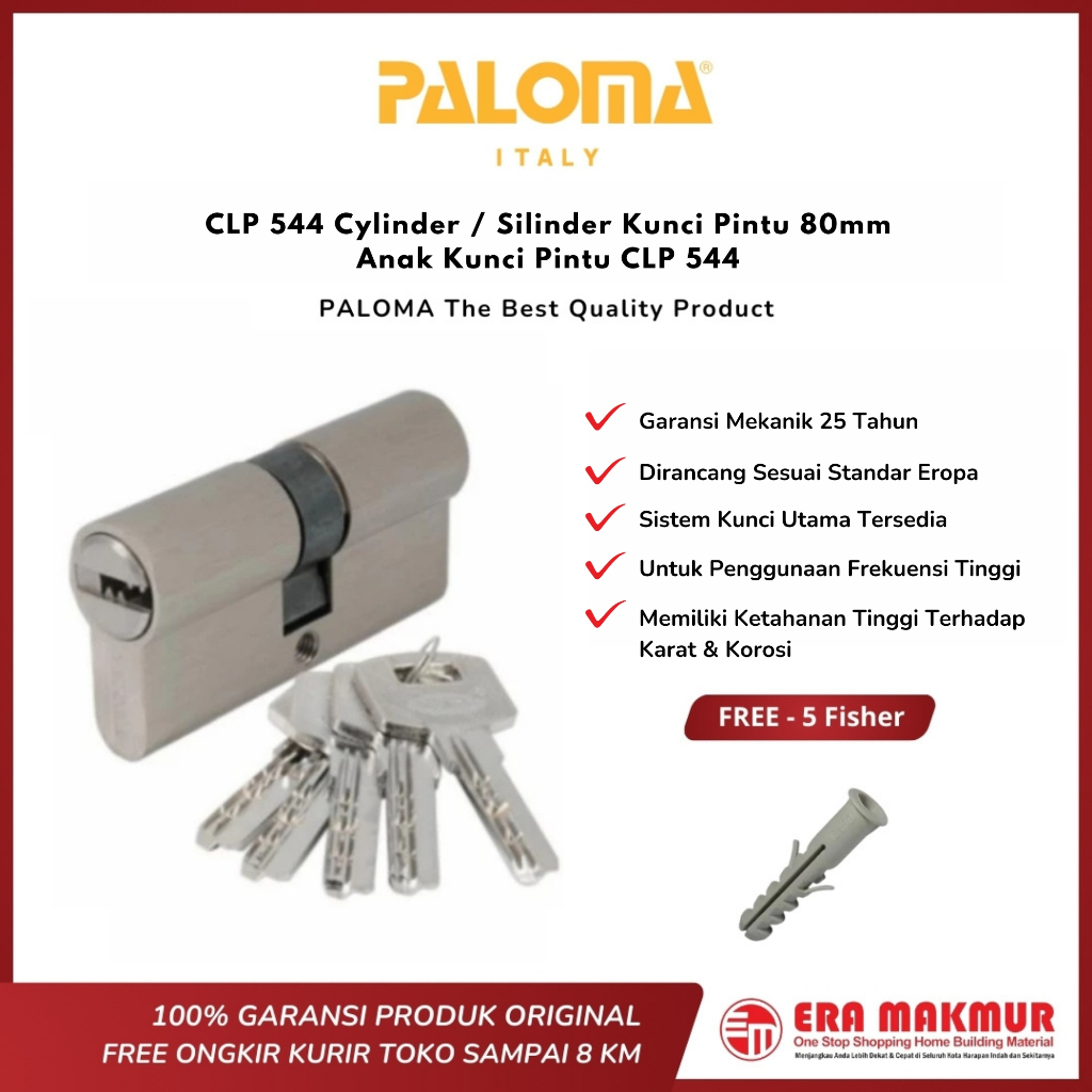 PALOMA CLP 544 Cylinder / Silinder Kunci Pintu 80mm - Anak Kunci Pintu