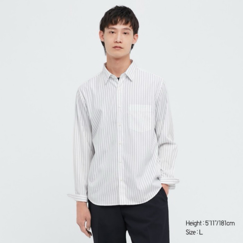 UNIQLO EXTRA FINE COTTON STRIPE SHIRT KEMEJA PRIA SALUR