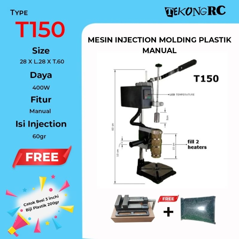Mesin Plastic Injection Moulding Cetak Kemasan Plastik manual T150