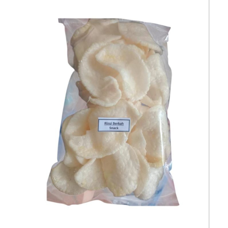 

camilan Rizqi berkah snack kerupuk putih renyah gurih berat kurleb 100gr