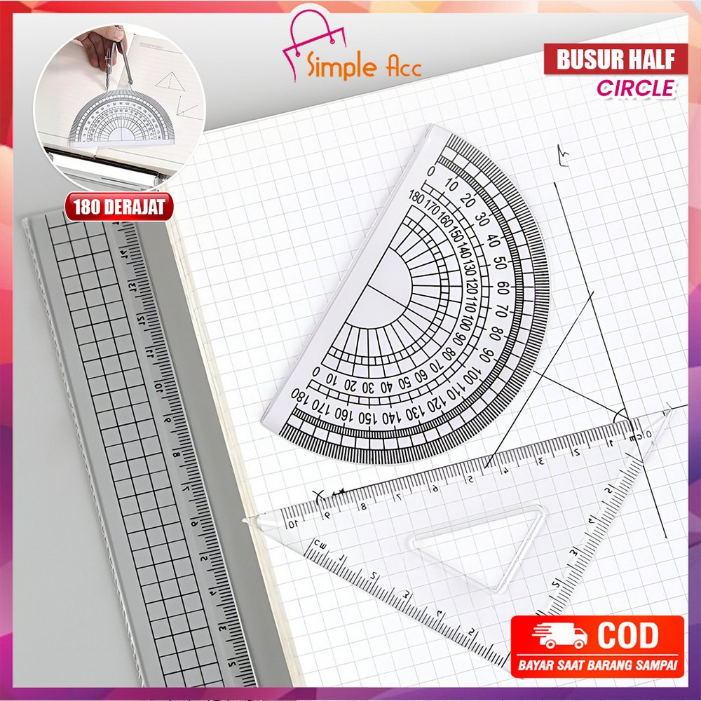 

DO-A108 Busur Derajat Plastik Transparan Plastic Protractor 180 Derajat / Penggaris Busur Mistar 180 Half Circle Ruler Multifungsi