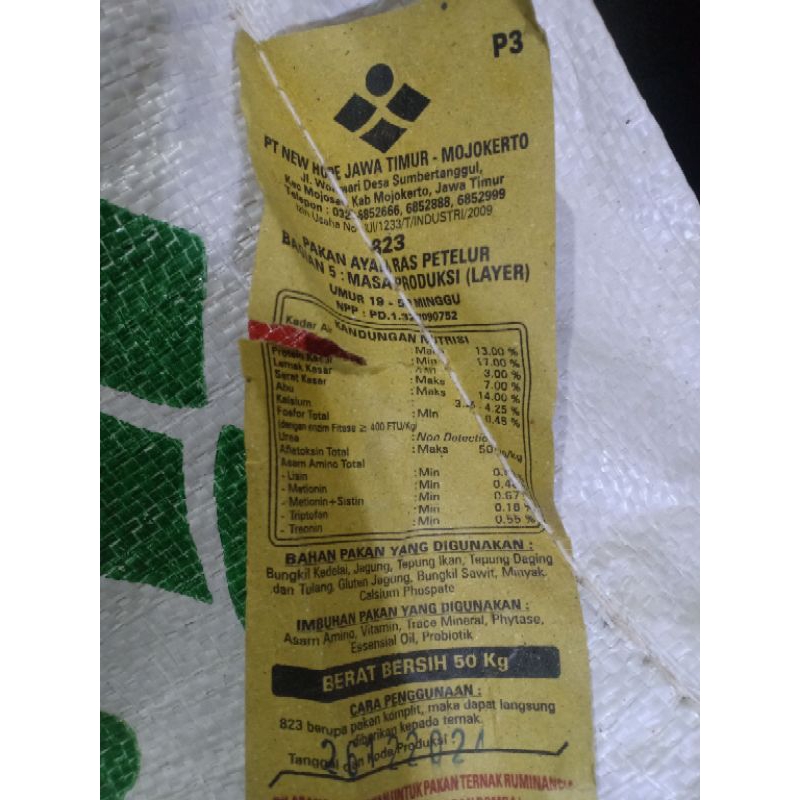 pakan ayam petelur newhope 823 perkilo