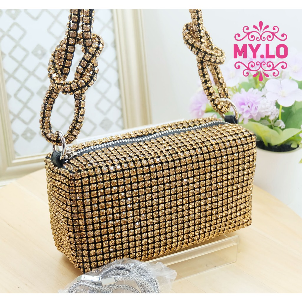 TAS PESTA BULAT - CLUTCH PESTA WANITA SWAROVSKY WEDDING IMPORT