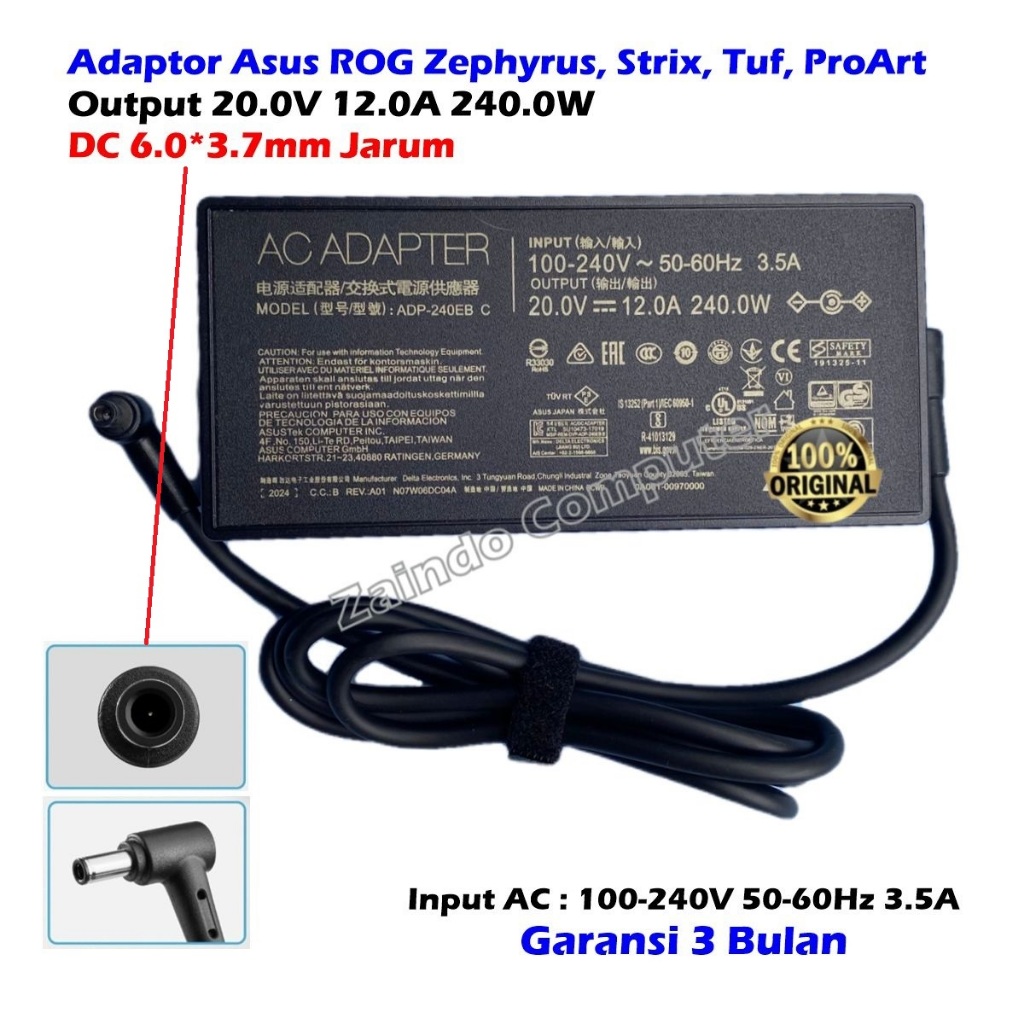 ADAPTOR ASUS ROG ZEPHYRUS 20V 12A 240W (6.0*3.7MM) S15 G16 M16 GX550 GX550LWS GX701 GX701LXS GX701LW