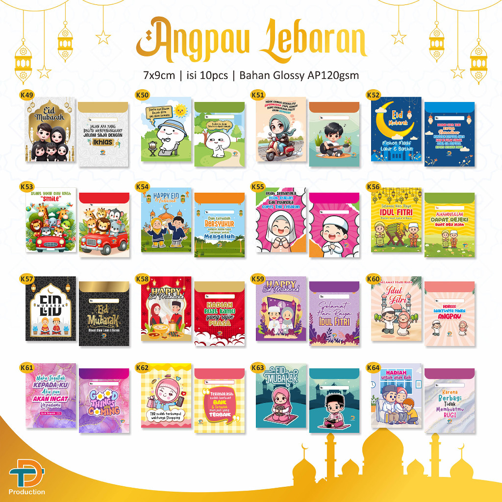 

(ISI 10 pcs) Amplop Angpau Lebaran Kecil uk 7x9 cm - 16 Motif