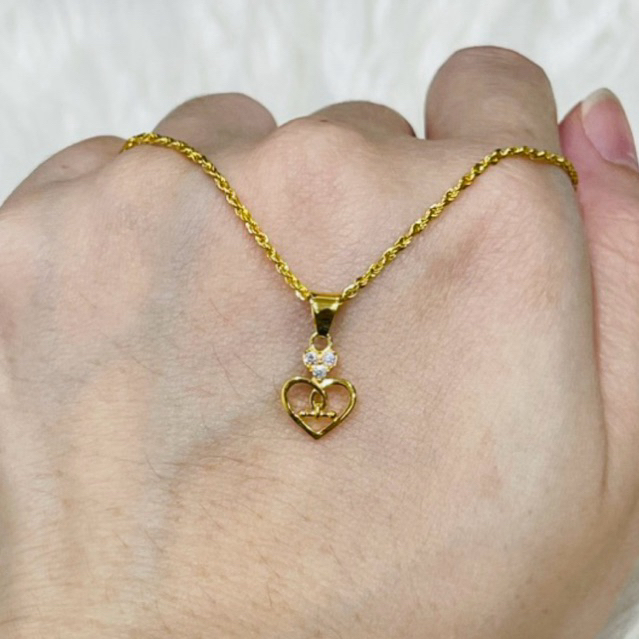 kalung plus liontin love permata variasi simple elegant emas asli kadar 700