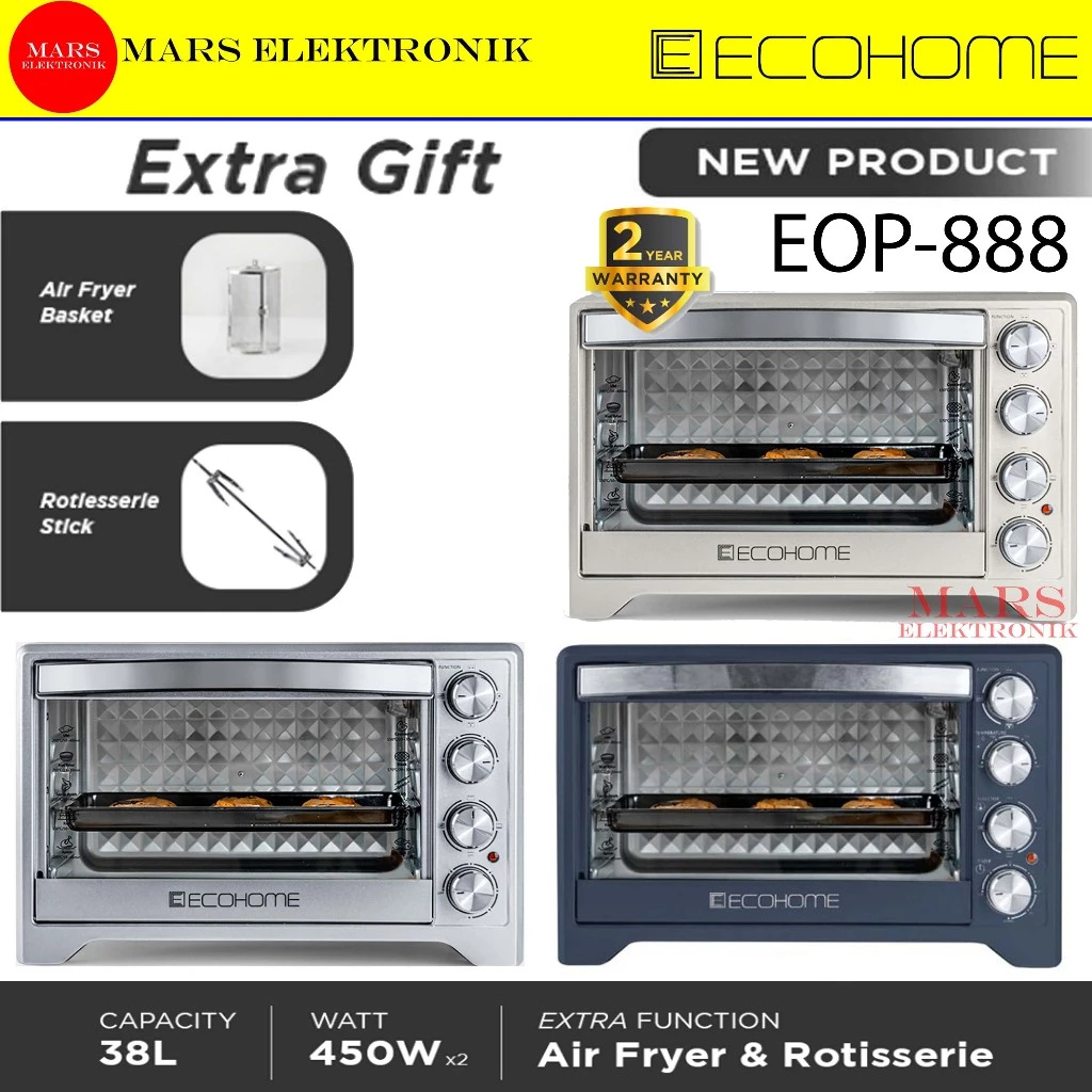 ECOHOME OVEN LISTRIK PLATINUM EOP-888 || 38 LITER - ELECTRIC OVEN - ECHOME EOP 888 - OVEN ECOHOME - 
