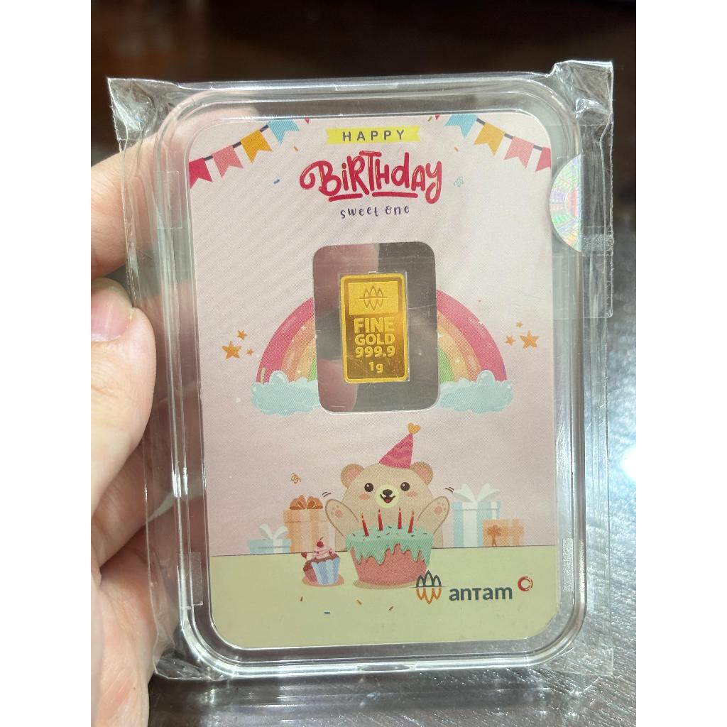 1 GRAM LOGAM MULIA HAPPY BIRTHDAY SWEET ONE SELAMAT ULANG TAHUN EMAS ANTAM INDONESIA x HARTADINATA E