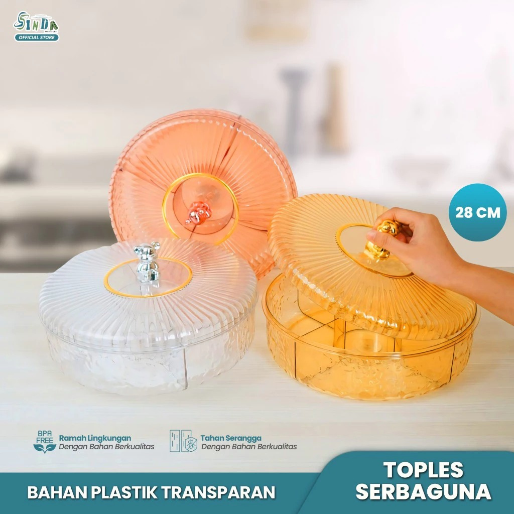 TGM Sinda Toples Makanan Bulat dengan 4 dan 5 Sekat Besar Penyimpanan Camilan Snack untuk Ruang Tamu