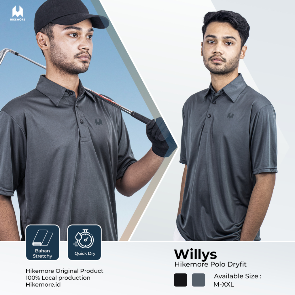 Hikemore Polo Dry Fit Willys Kaos Golf Quickdry Pria Wanita Sport