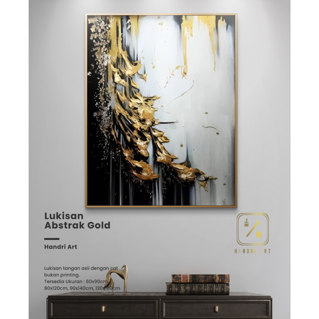 lukisan abstrak modern, lukisan abstrak tekstur ,black gold abstrak