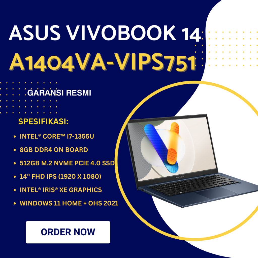 Core I7 Gen 13 / Asus Vivobook 14 A1404VA-VIPS751 / Ram 8GB / SSD 512GB / 14" FHD IPS / Fingerprint 