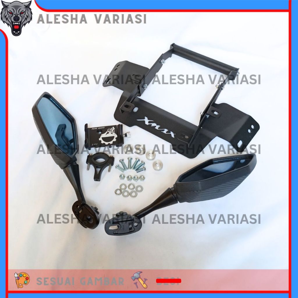 PAKET BREKET SERVO SERPO SPION MODEL NINJA DAN HOLDER HP ALUMUNIUM Z072 MOTOR XMAX-250/300 TERBARU B