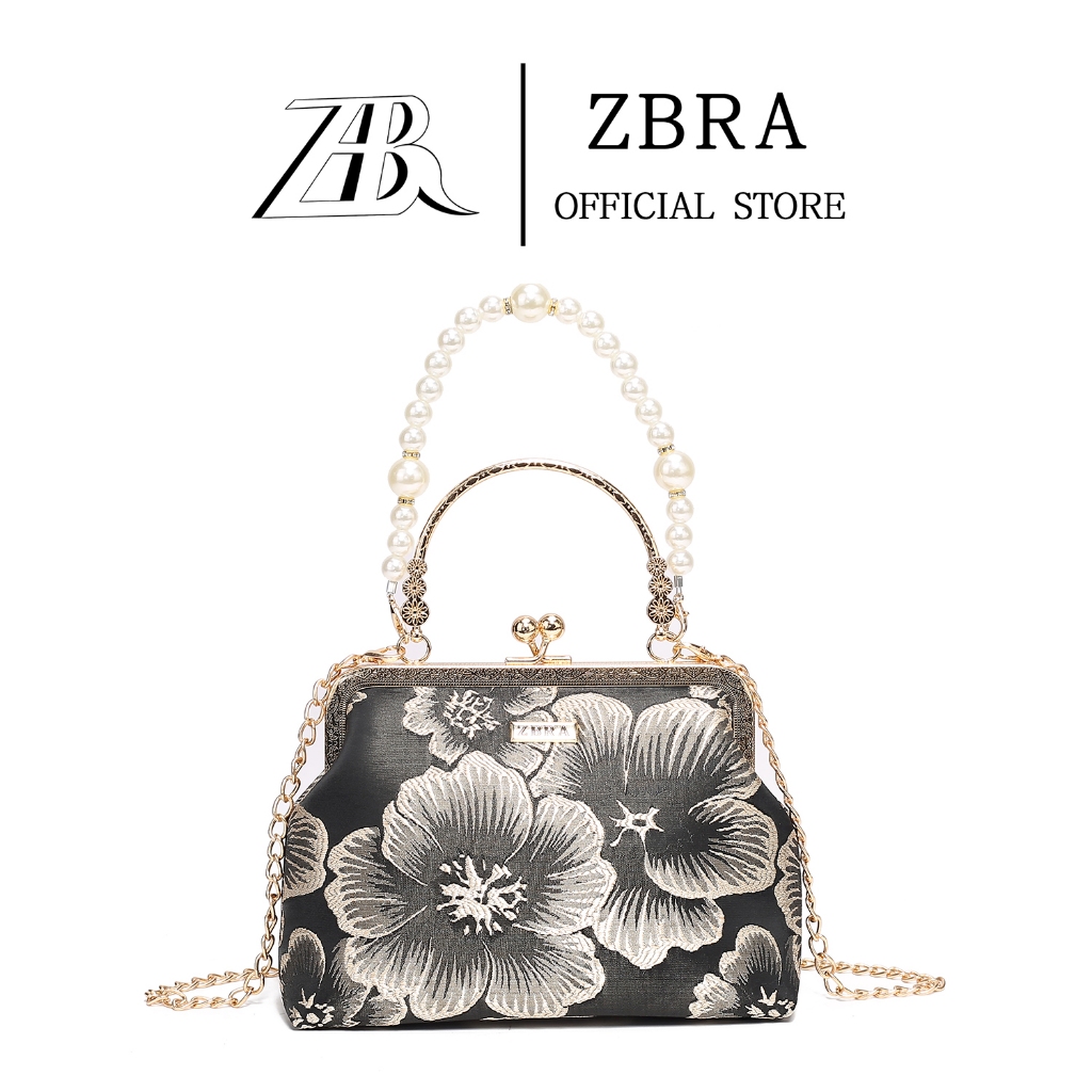 ZBRA Tas Selempang Wanita Mini Mutiara Elegan Muat HP 6.7 inchi - Handbag Pesta Hitam#8846