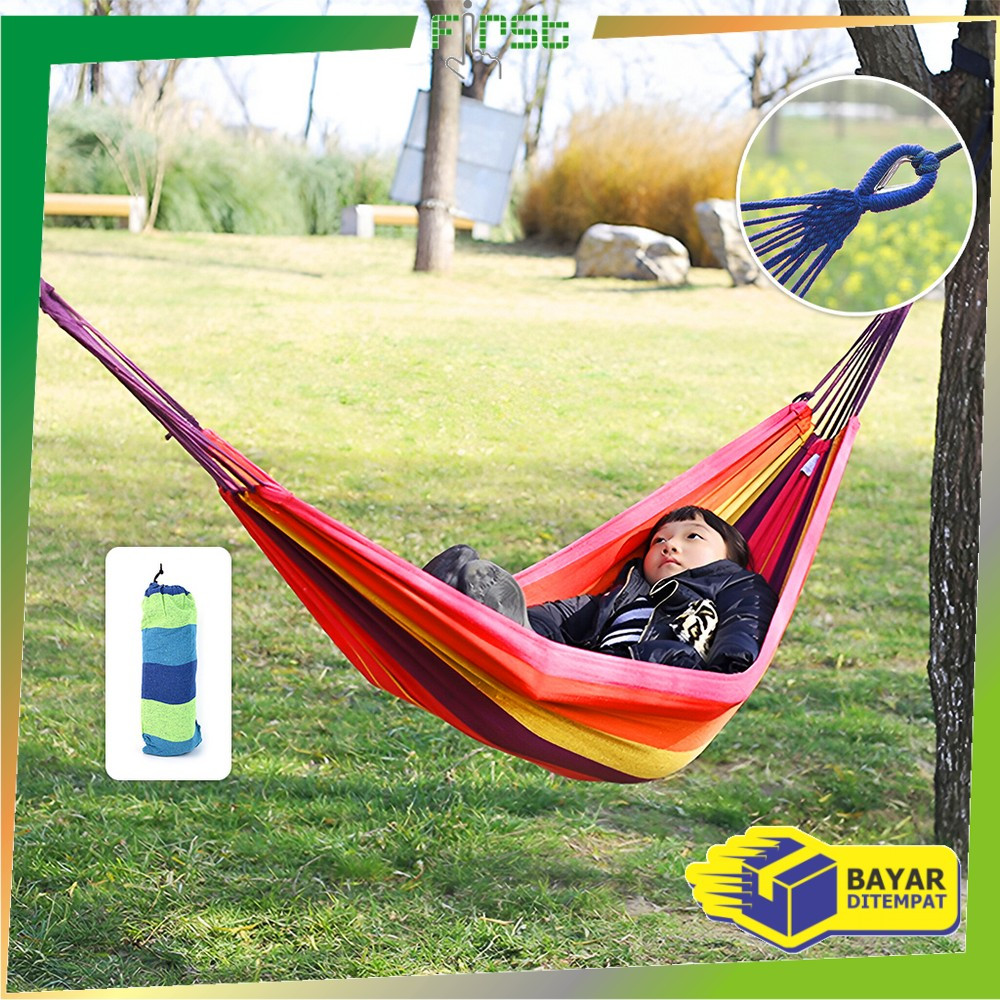 FH-C1228 Hammock Rainbow Ayunan Tempat Tidur Gantung Camping Hiking Outdoor / Ayunan Pohon Kain Moti