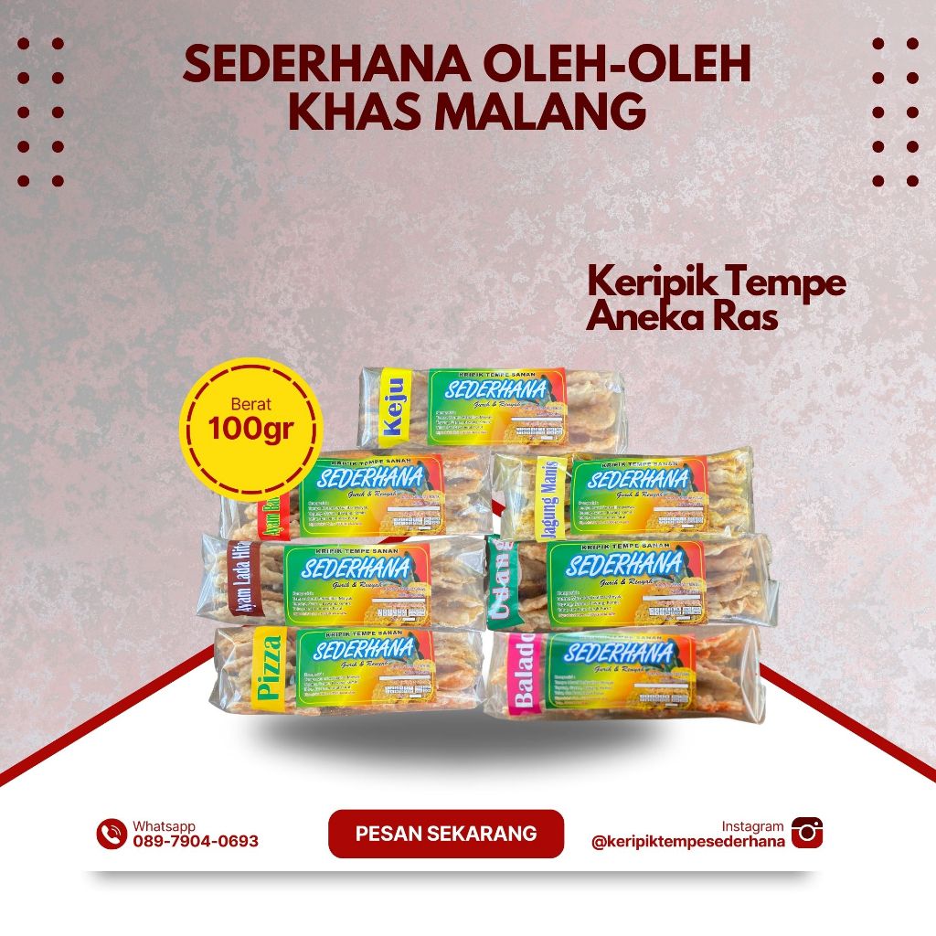 

Sederhana Keripik Tempe Khas Malang Aneka Rasa 1kg @100gr