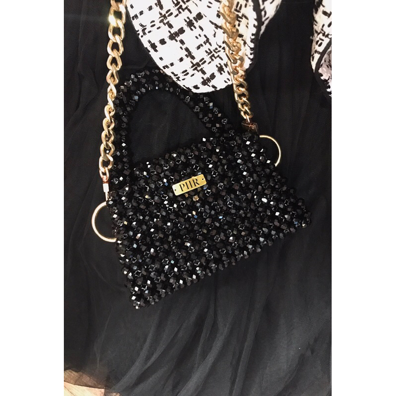 PIIR - Mini BLACK SWAN Premium Beaded Bag | Tas Manik Selempang | Tas Pesta Formal Mewah | Tas konda