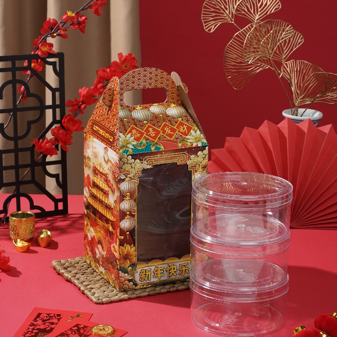 

10 Pcs Box Hampers Imlek Muat 3 Toples Biggy Window 500 gr uk 15x15x22 cm