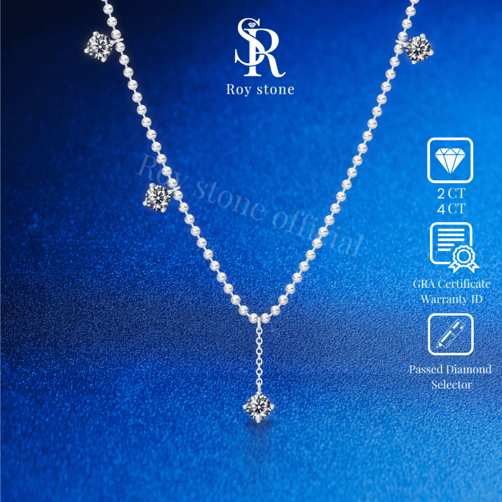 RoyStone - Kalung Wanita Moissanite Sertifikat GRA Original Lapis Emas - Valencia Necklace