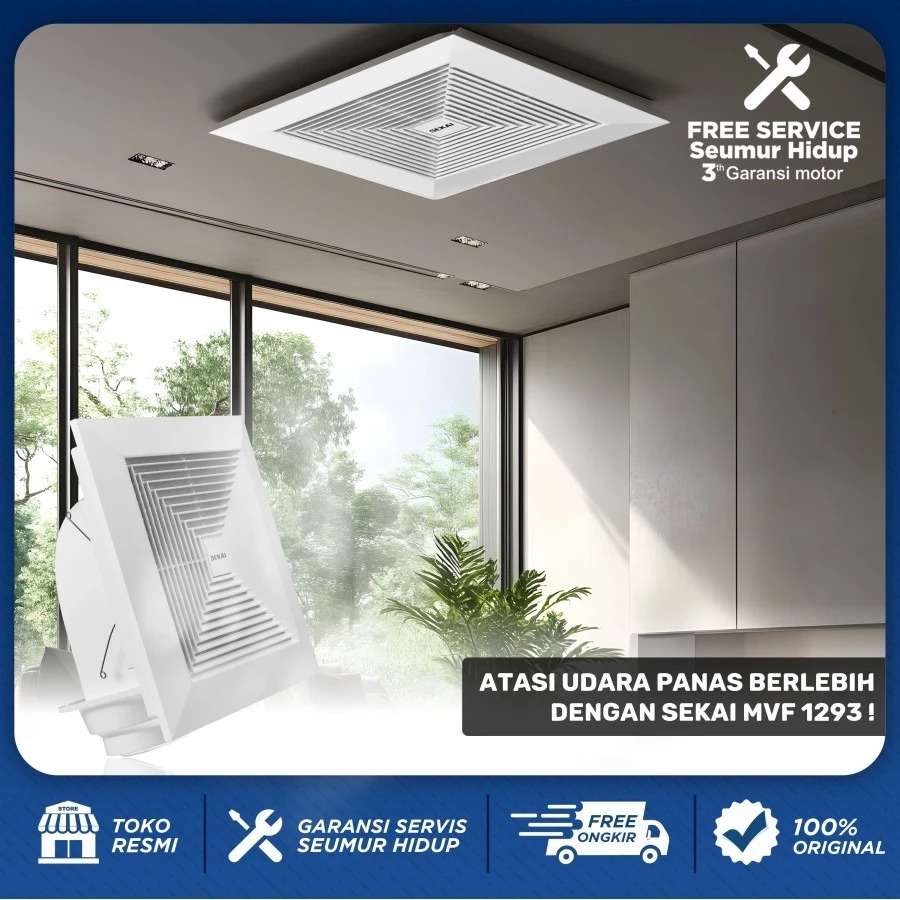 Sekai Ceiling Exhaust Fan MVF 1293 - Kipas Angin Dak Exhaust/Exhaust Plafon 12 inch 40 Low Watt SNI
