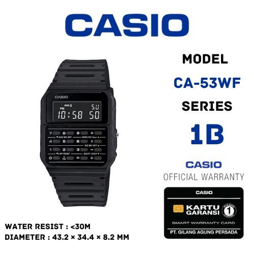 Casio Jam Tangan Pria Calculator CA-53WF Model 1B Kalkulator warna Hitam Original